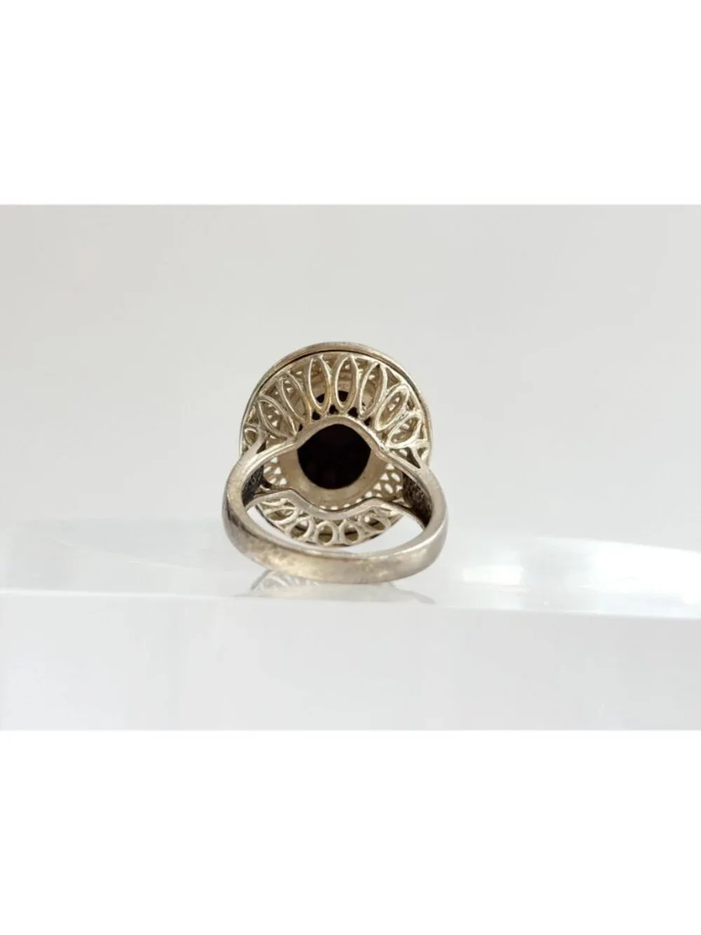 Genuine Tiger's Eye Gemstone Filigree Sterling Silver 925 Vintage Ring - sz 8